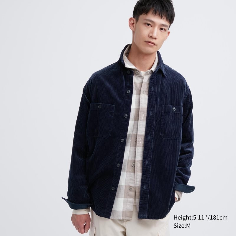 Uniqlo Corduroy Work Long-sleeve Skjorte Herre Mørkeblå | 5788564