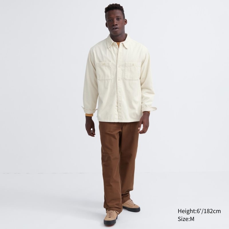 Uniqlo Corduroy Work Long-sleeve Skjorte Herre Hvide | 8753644