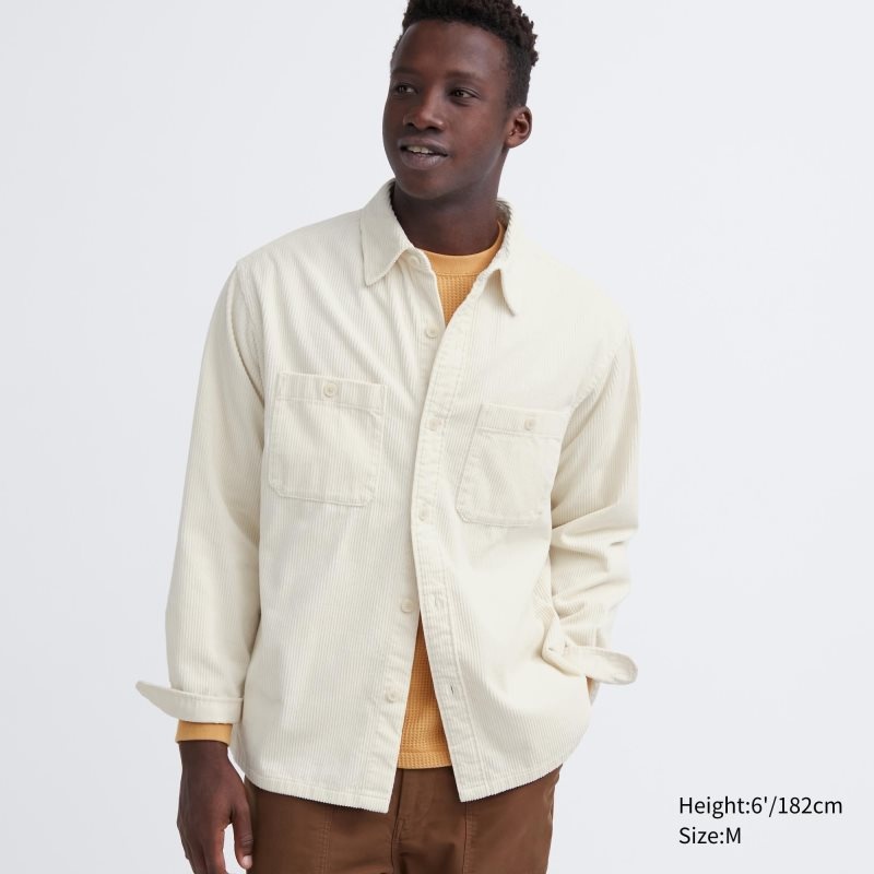Uniqlo Corduroy Work Long-sleeve Skjorte Herre Hvide | 8753644
