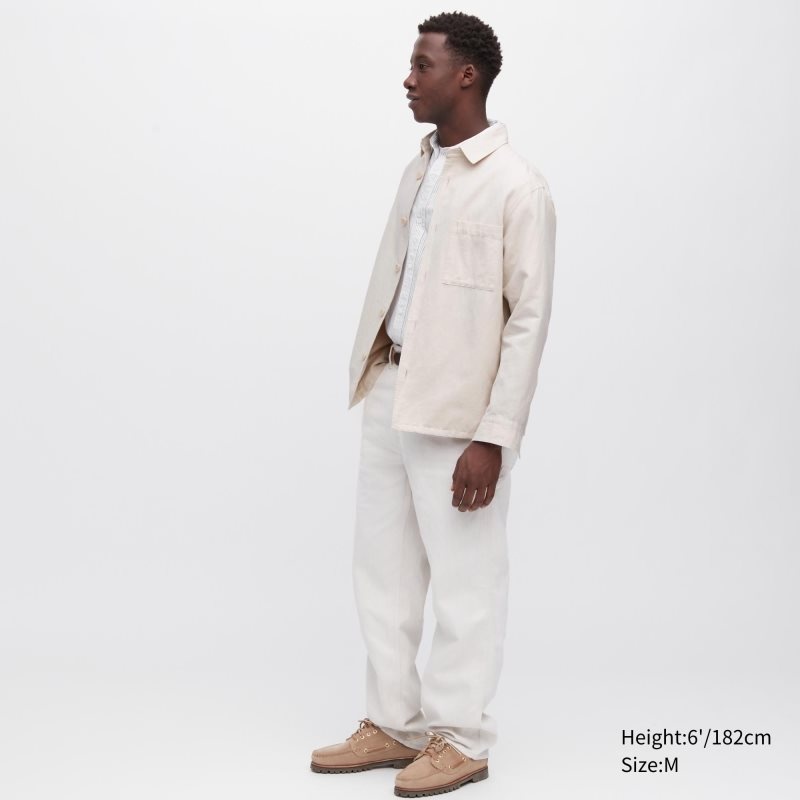 Uniqlo Cotton Linen Over Shirt Jakker Herre Beige | 3918569