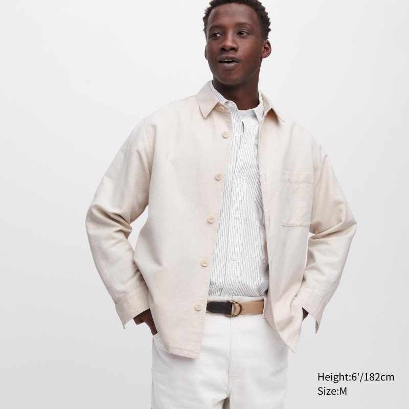 Uniqlo Cotton Linen Over Shirt Jakker Herre Beige | 3918569