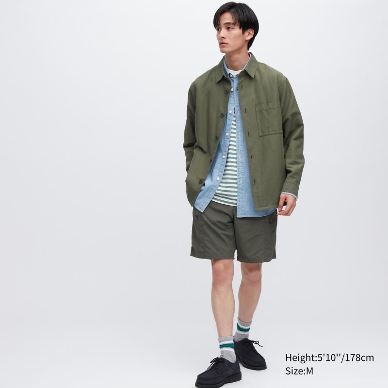 Uniqlo Cotton Linen Over Shirt Jakker Herre Olivengrøn | 3937712