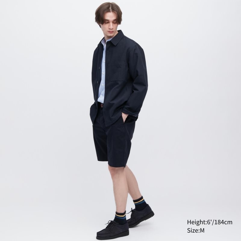 Uniqlo Cotton Linen Over Shirt Jakker Herre Olivengrøn | 3937712