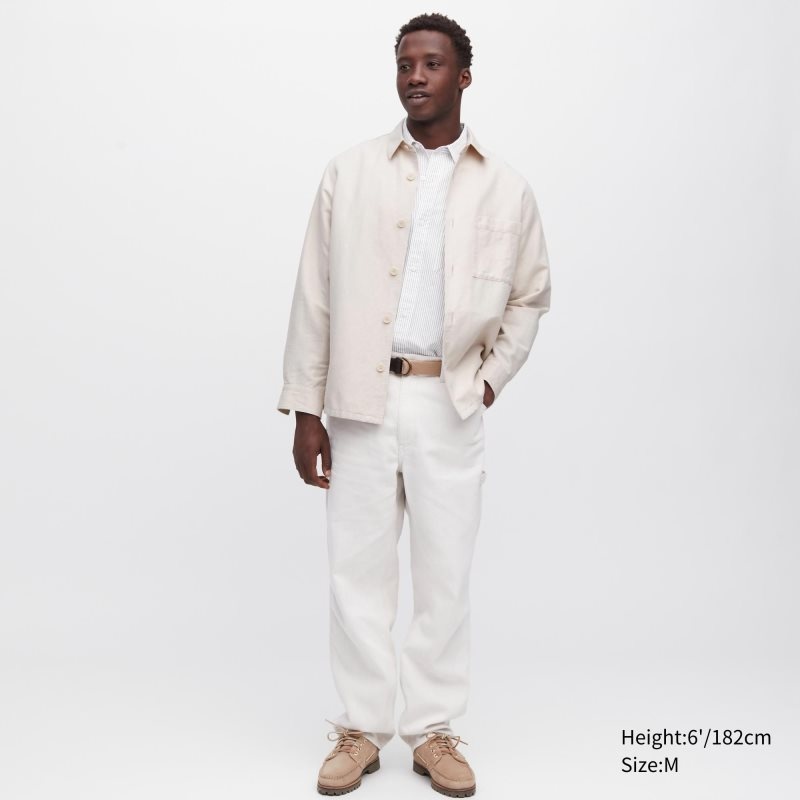 Uniqlo Cotton Linen Over Shirt Jakker Herre Olivengrøn | 3937712