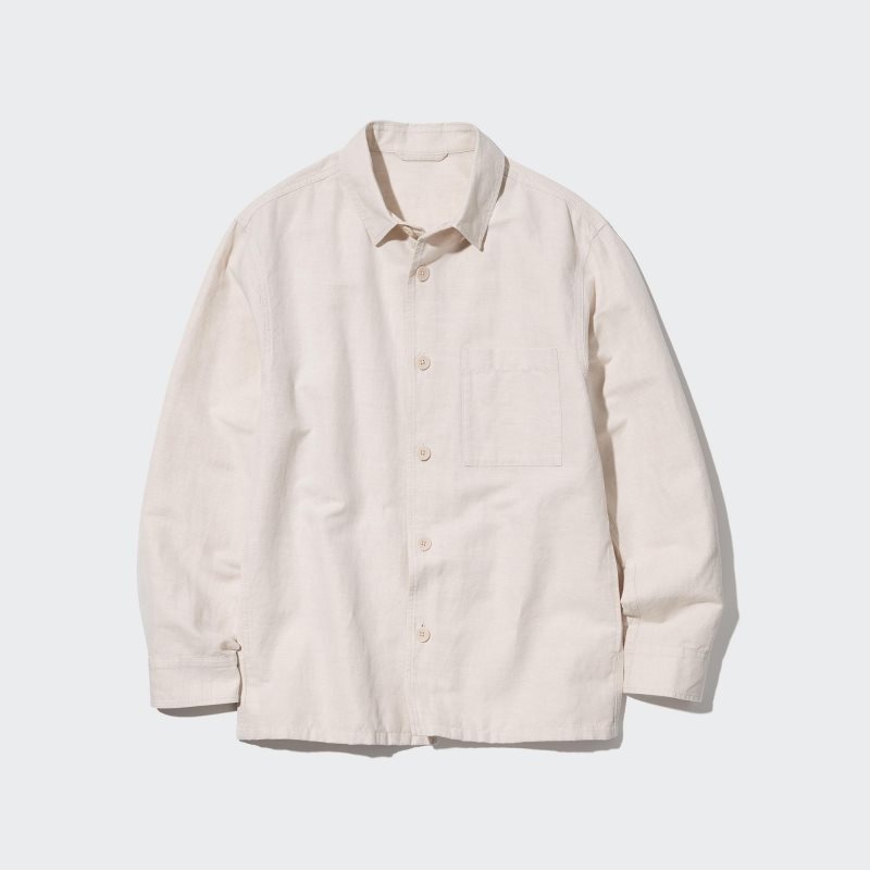 Uniqlo Cotton Linen Over Shirt Jakker Herre Olivengrøn | 3937712