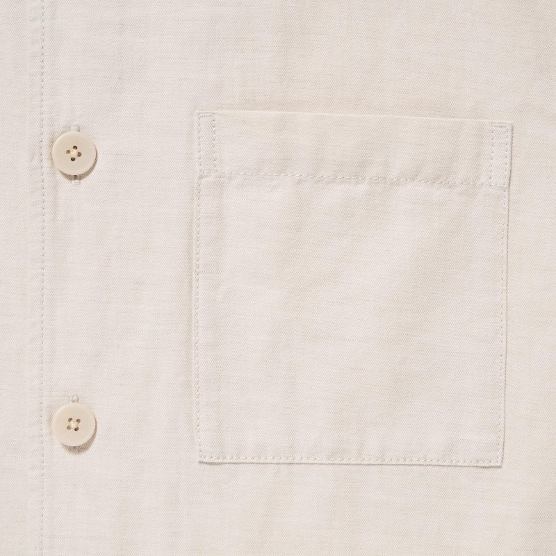 Uniqlo Cotton Linen Over Shirt Jakker Herre Olivengrøn | 3937712