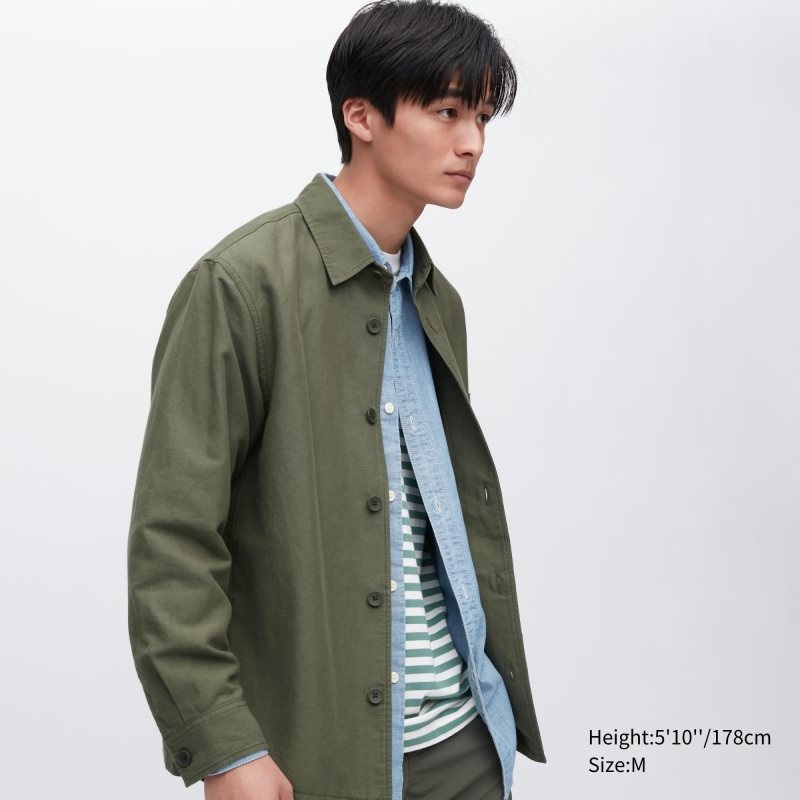 Uniqlo Cotton Linen Over Shirt Jakker Herre Olivengrøn | 3937712