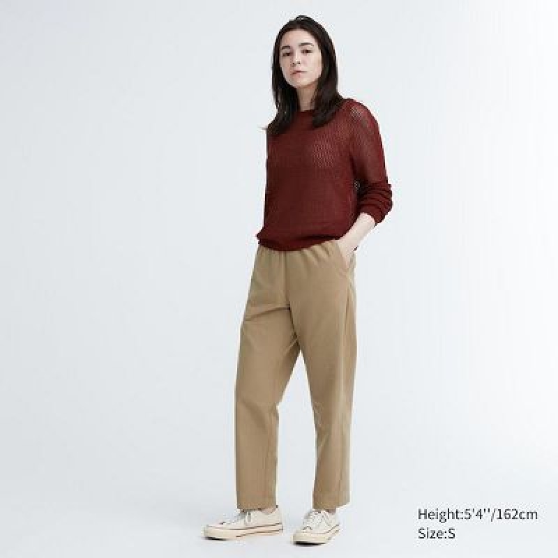 Uniqlo Cotton Relaxed Ankle Bukser Dame Beige | 8428605