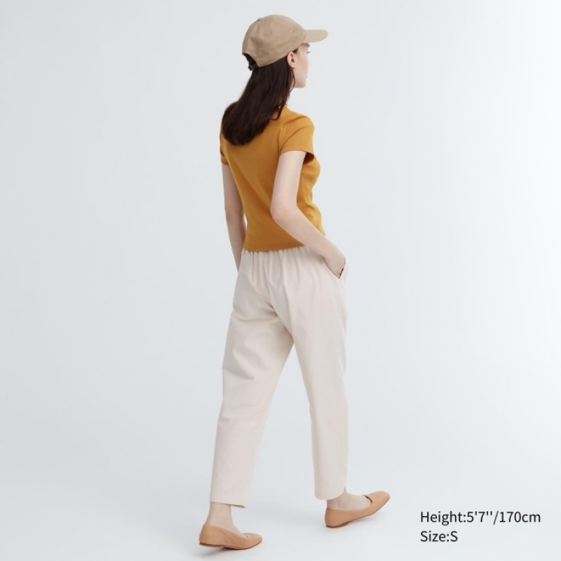 Uniqlo Cotton Relaxed Ankle Lounge Bukser Dame Hvide | 804438