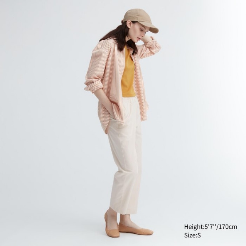 Uniqlo Cotton Relaxed Ankle Lounge Bukser Dame Hvide | 804438