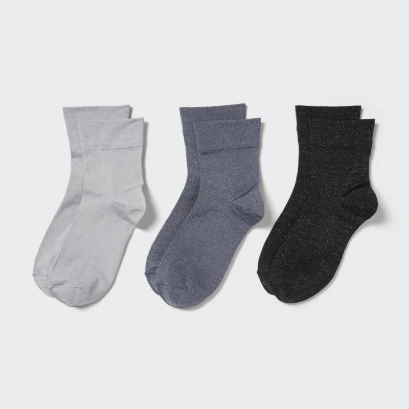 Uniqlo Crew Glitter (3 Pairs) Sokker Dame Grå | 398167