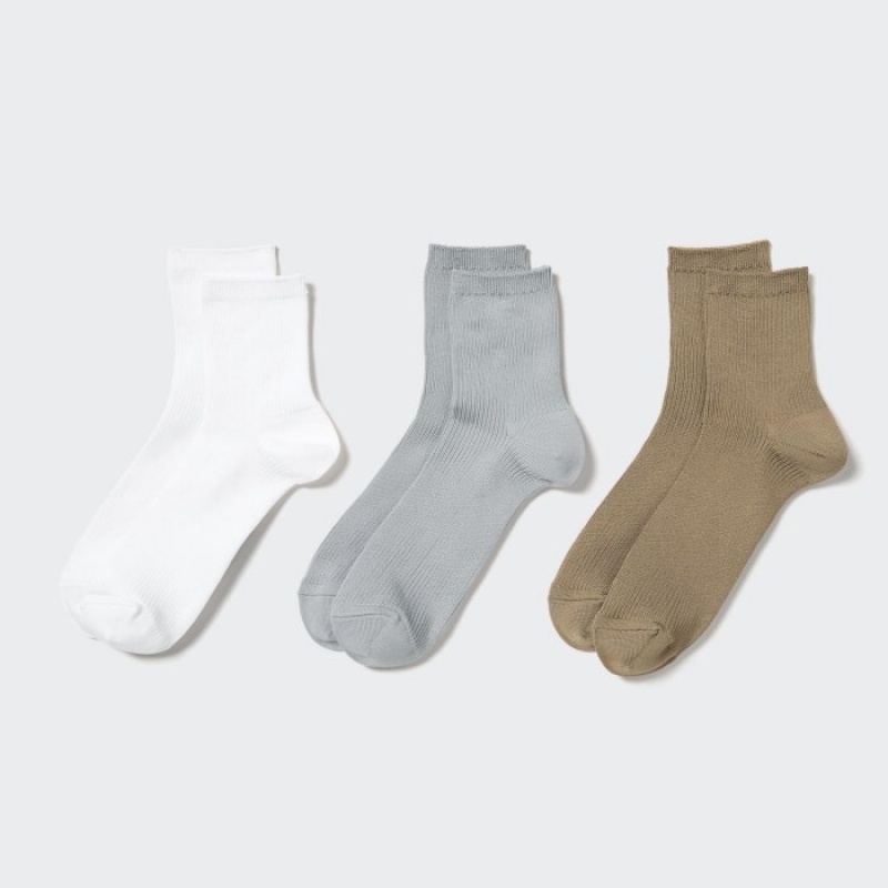Uniqlo Crew Ribbed (3 Pairs) Sokker Dame Hvide | 9339540