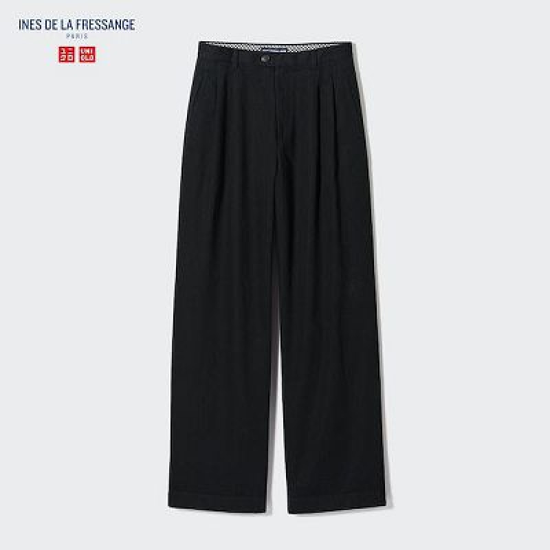 Uniqlo Denim Wide-Fit Pleated Bukser Dame Sort | 7782380