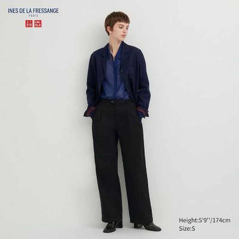 Uniqlo Denim Wide-Fit Pleated Bukser Dame Sort | 7782380