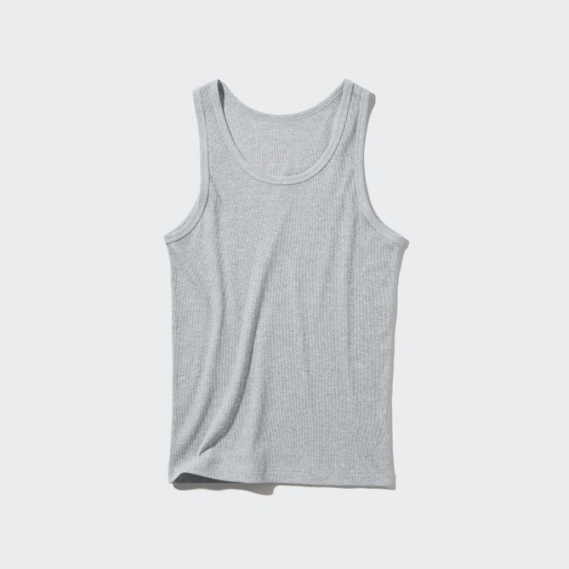 Uniqlo Dry Color Ribbed Tank Top Dame Hvide | 9459173