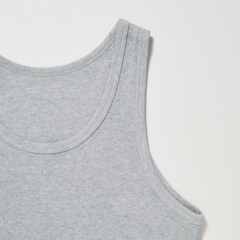 Uniqlo Dry Color Ribbed Tank Top Dame Hvide | 9459173