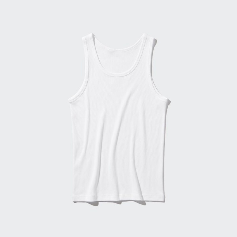 Uniqlo Dry Color Ribbed Tank Top Dame Hvide | 9459173