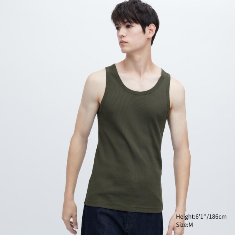 Uniqlo Dry Color Ribbed Tank Top Dame Olivengrøn | 6044552