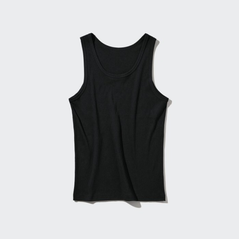 Uniqlo Dry Color Ribbed Tank Top Dame Sort | 9103672