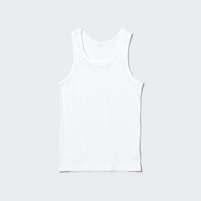 Uniqlo Dry Color Ribbed Tank Top Herre Hvide | 9873454