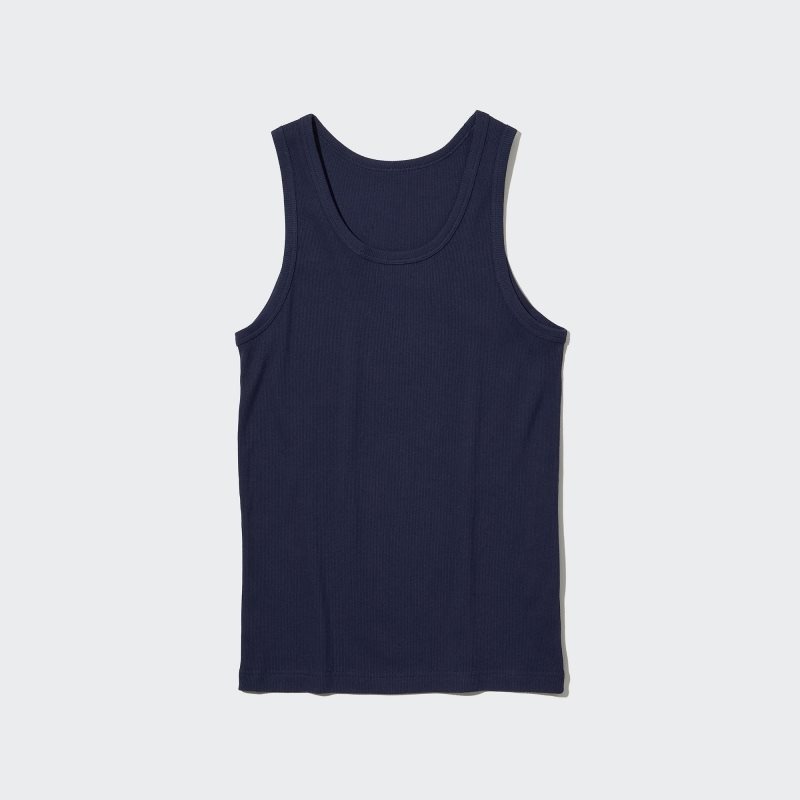 Uniqlo Dry Color Ribbed Tank Top Herre Mørkeblå | 7519292