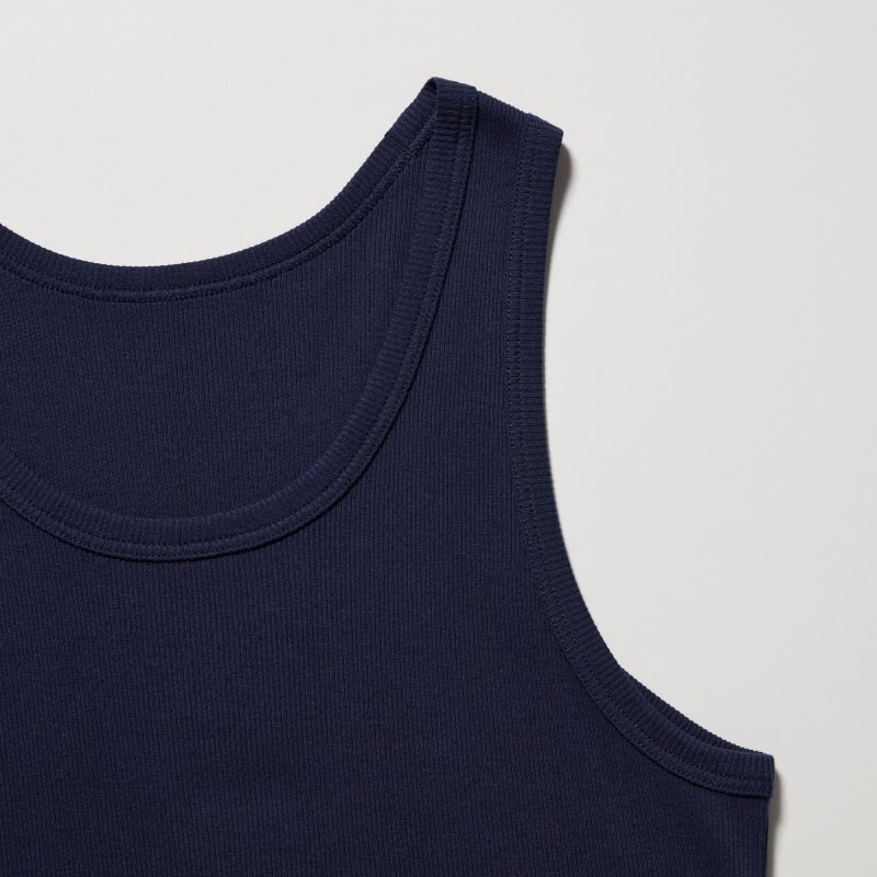 Uniqlo Dry Color Ribbed Tank Top Herre Mørkeblå | 7519292