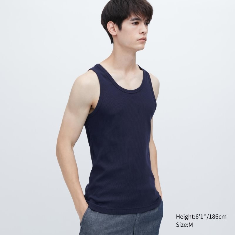 Uniqlo Dry Color Ribbed Tank Top Herre Mørkeblå | 7519292