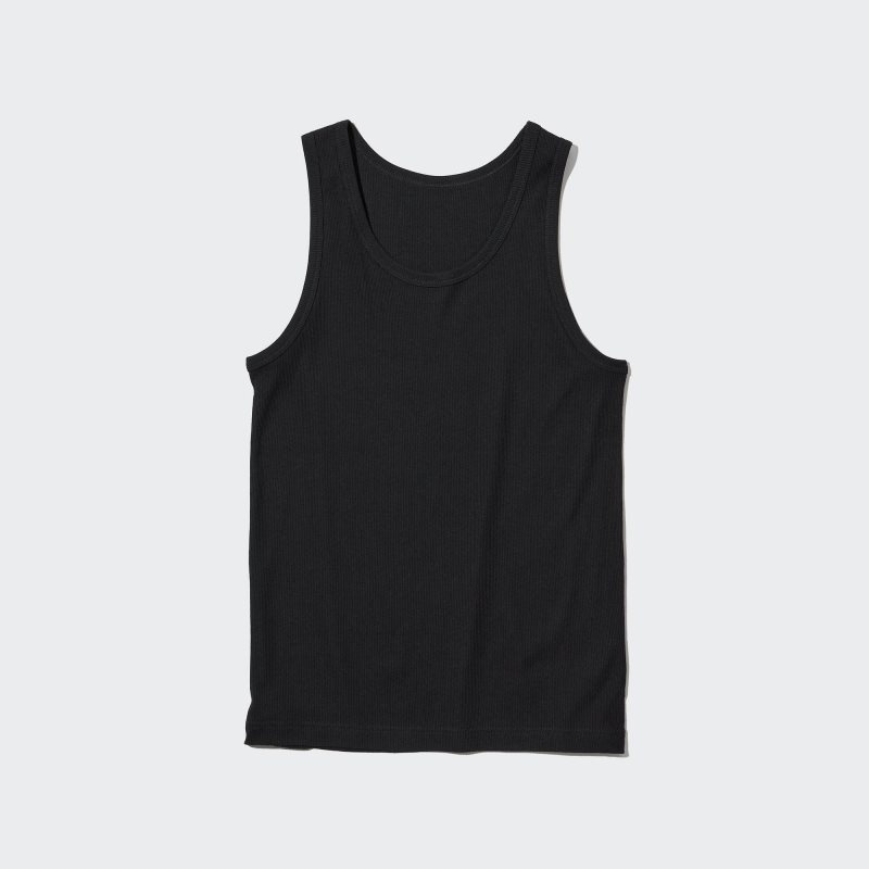 Uniqlo Dry Color Ribbed Tank Top Herre Sort | 2676450