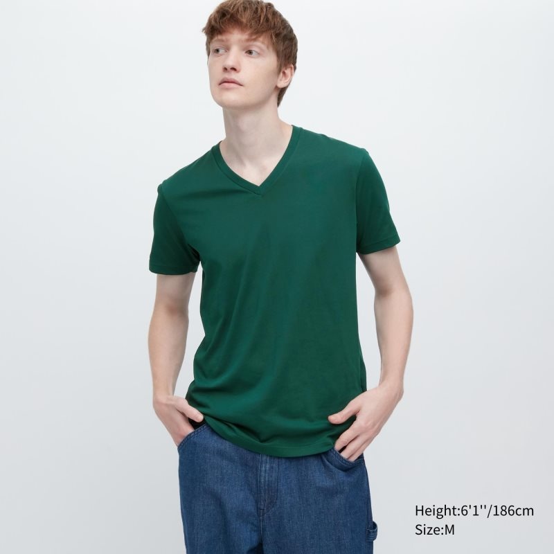 Uniqlo Dry Color V-Neck Short-Sleeve T Shirts Herre Grøn | 510389