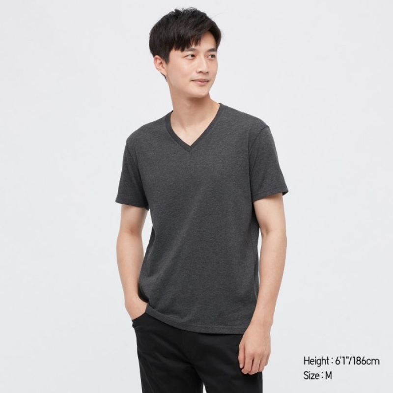 Uniqlo Dry Color V-Neck Short-Sleeve T Shirts Dame Grå | 9925402