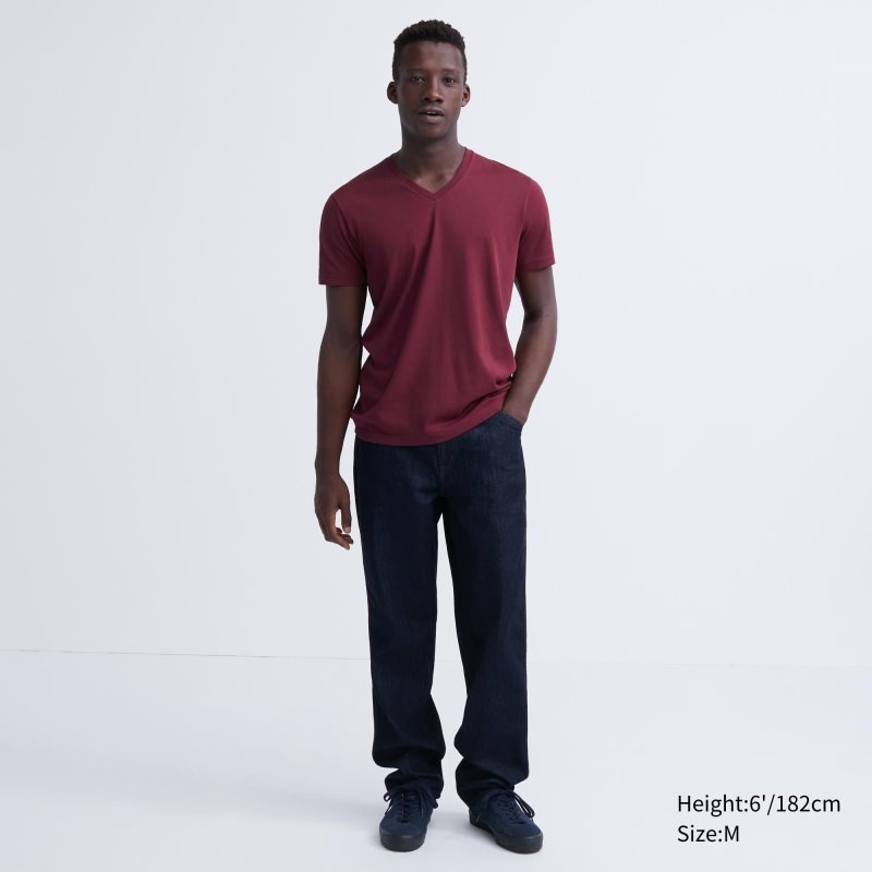 Uniqlo Dry Color V-Neck Short-Sleeve T Shirts Herre Rød | 3092765