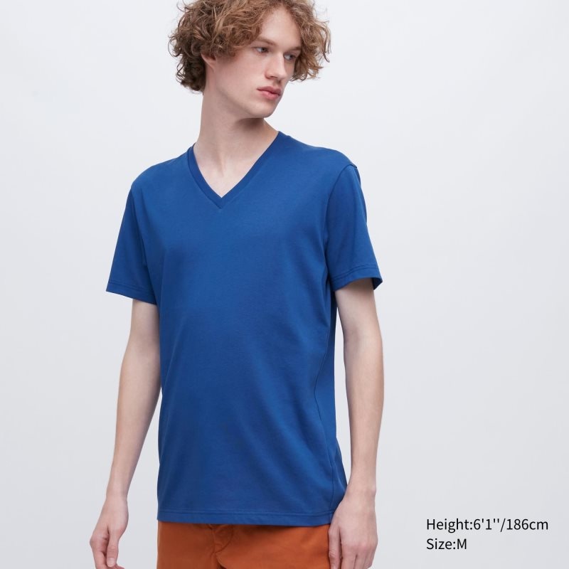Uniqlo Dry Color V-Neck Short-Sleeve T Shirts Herre Blå | 6411691