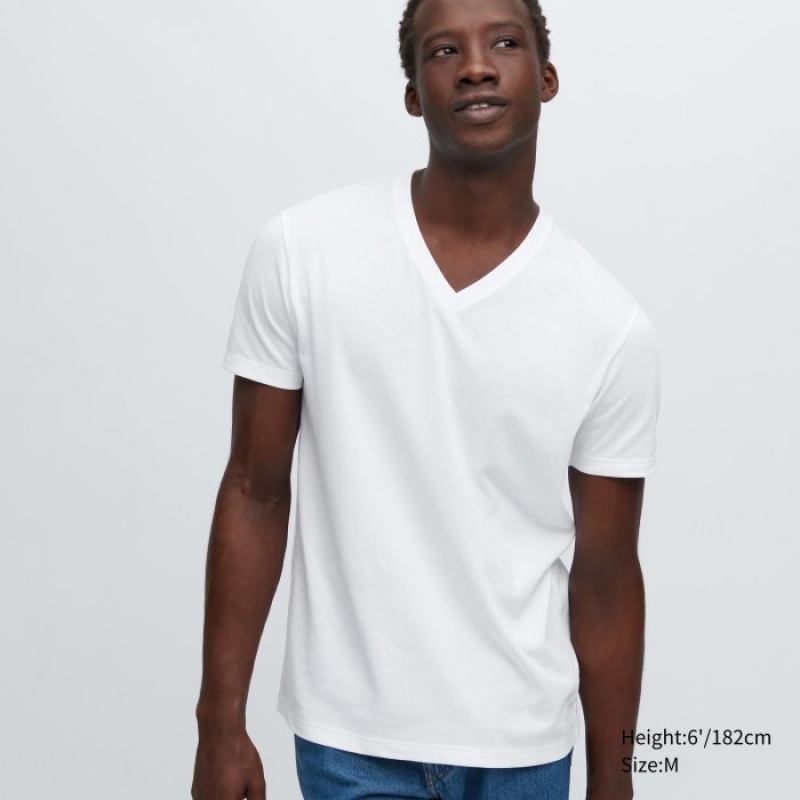 Uniqlo Dry Color V-Neck Short-Sleeve T Shirts Dame Hvide | 11723