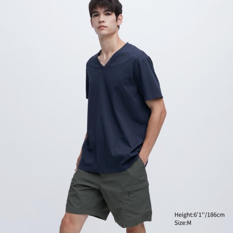 Uniqlo Dry Color V-Neck Short-Sleeve T Shirts Dame Mørkeblå | 9223495