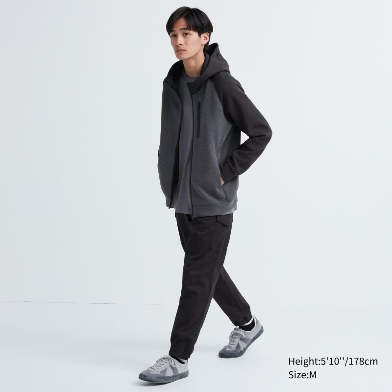 Uniqlo Dry Stretch Sweat Full-zip Color Block Hættetrøje Herre Grå | 4810612