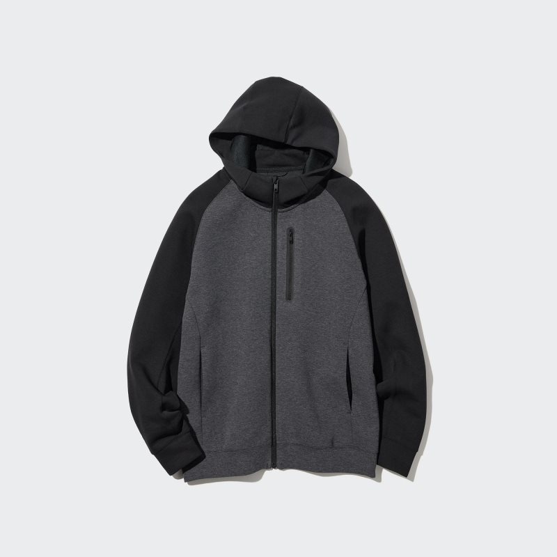 Uniqlo Dry Stretch Sweat Full-zip Color Block Hættetrøje Herre Grå | 4810612