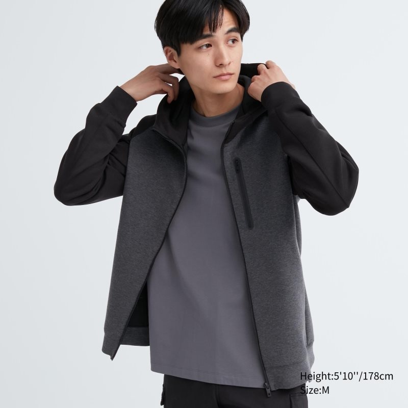 Uniqlo Dry Stretch Sweat Full-zip Color Block Hættetrøje Herre Grå | 4810612