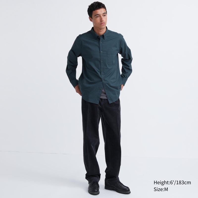 Uniqlo Extra Fine Cotton Broadcloth Checked Long-sleeve Skjorte Herre Grøn | 3685475