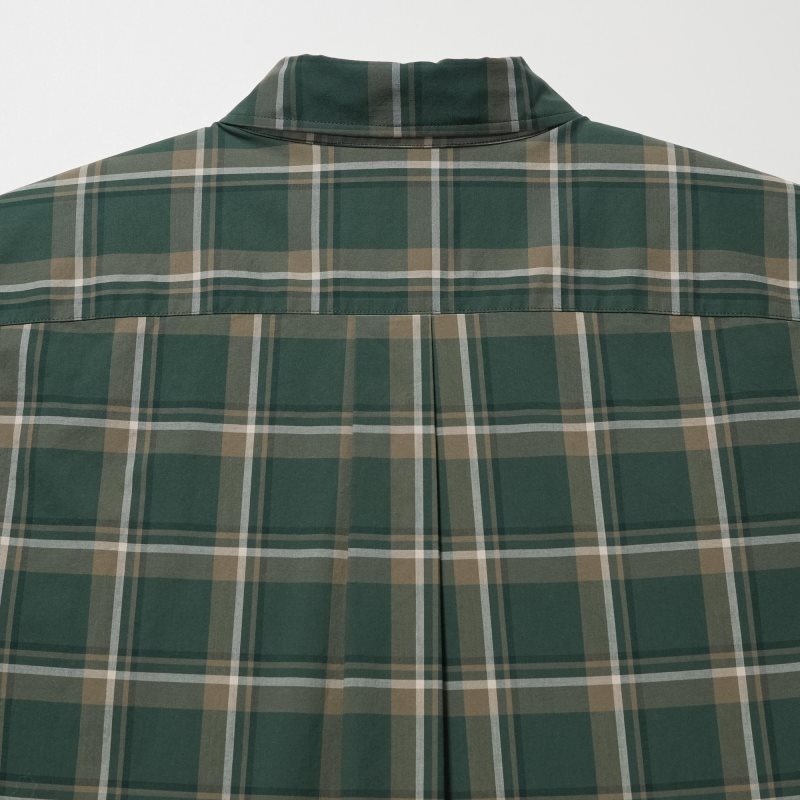 Uniqlo Extra Fine Cotton Broadcloth Checked Long-sleeve Skjorte Herre Olivengrøn | 6669856