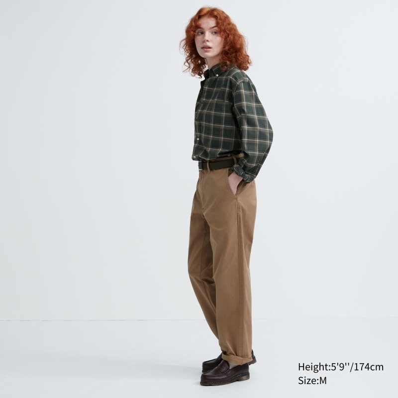 Uniqlo Extra Fine Cotton Broadcloth Checked Long-sleeve Skjorte Herre Olivengrøn | 6669856