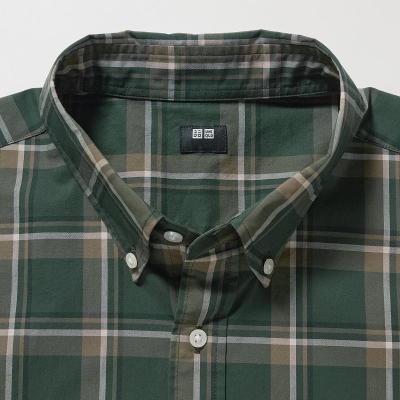 Uniqlo Extra Fine Cotton Broadcloth Checked Long-sleeve Skjorte Herre Olivengrøn | 6669856