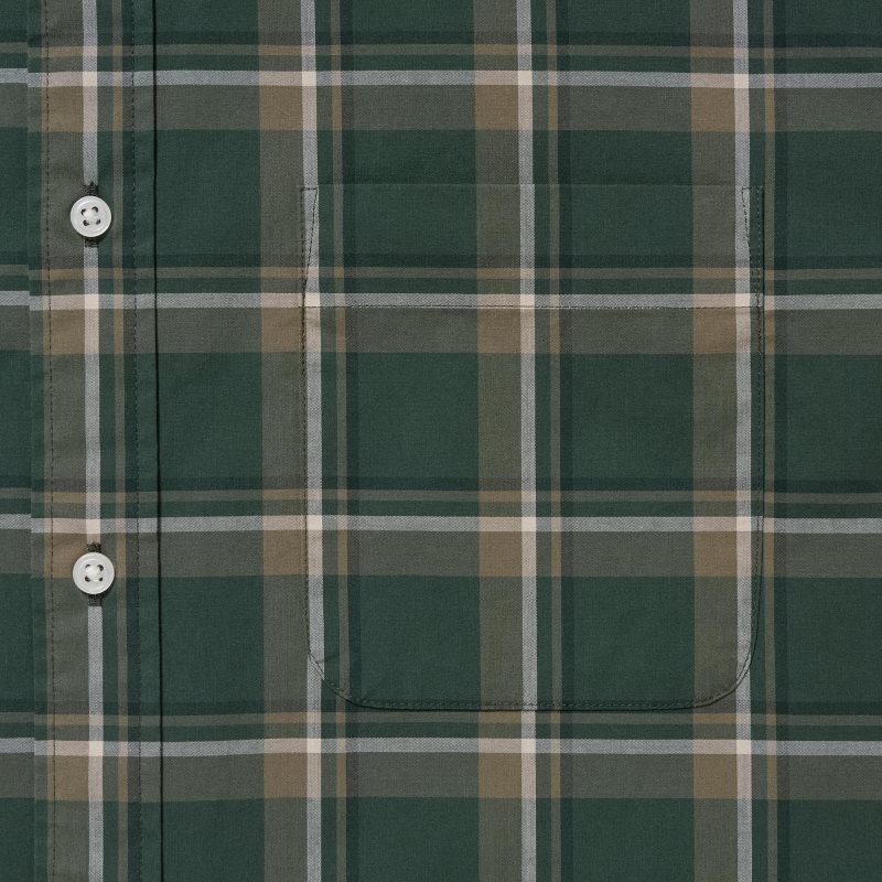 Uniqlo Extra Fine Cotton Broadcloth Checked Long-sleeve Skjorte Herre Olivengrøn | 6669856