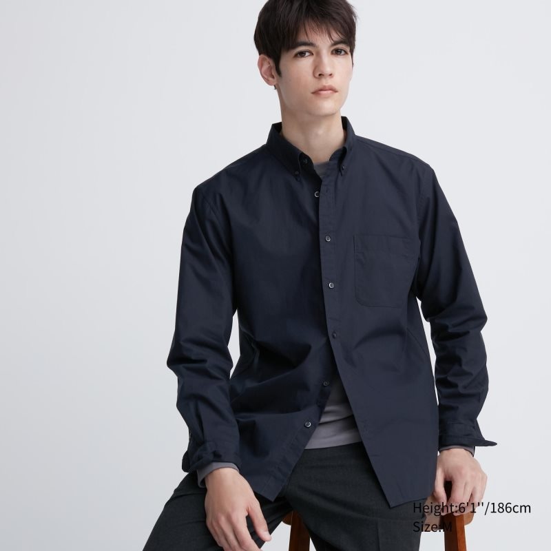 Uniqlo Extra Fine Cotton Broadcloth Long-sleeve Skjorte Herre Mørkeblå | 2057595