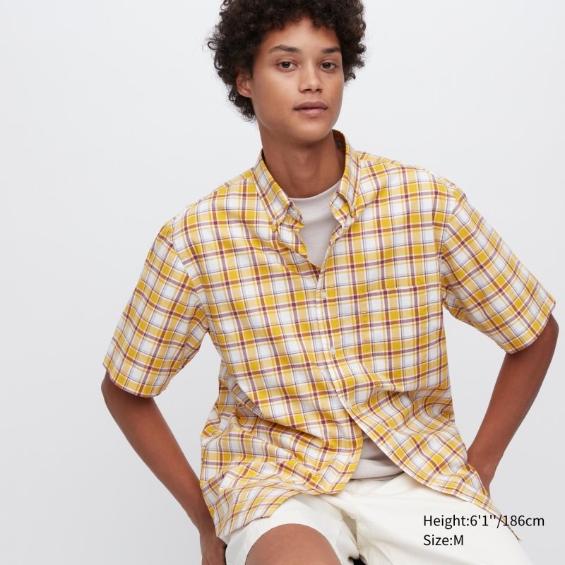 Uniqlo Extra Fine Cotton Short-sleeve Skjorte Herre Gul | 3288196
