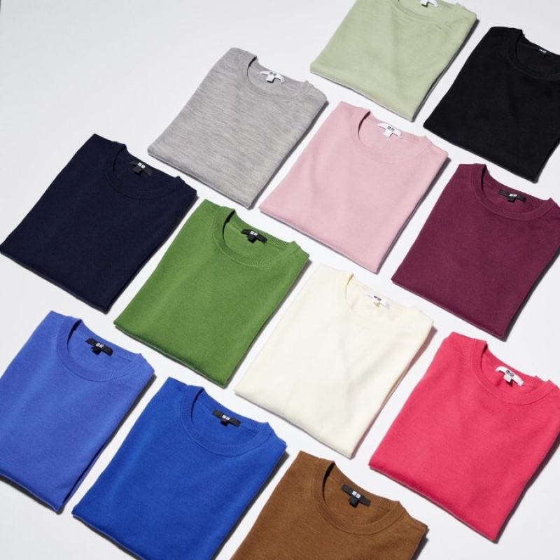 Uniqlo Extra Fine Merino Crew Neck Long-Sleeve Trøjer Dame Rød | 648741