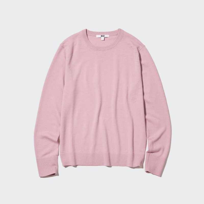 Uniqlo Extra Fine Merino Crew Neck Long-Sleeve Trøjer Dame Rød | 648741