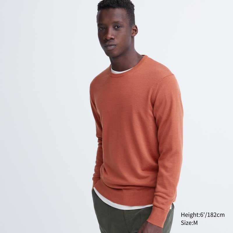 Uniqlo Extra Fine Merino Crew Neck Trøjer Herre Orange | 4086202
