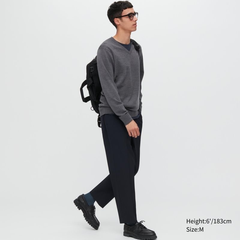 Uniqlo Extra Fine Merino V-neck Trøjer Herre Grå | 7032237