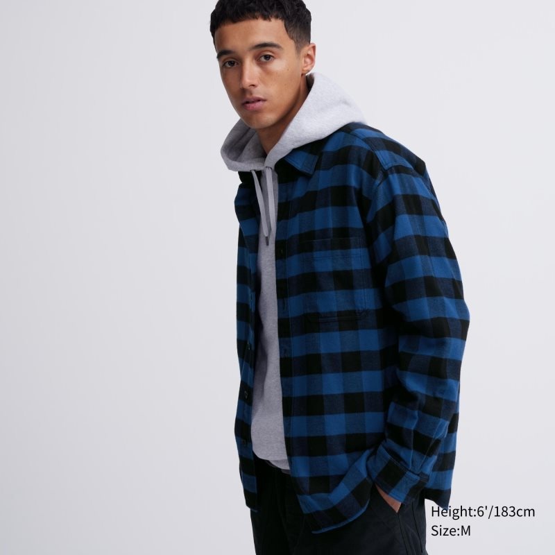 Uniqlo Flannel Checked Long-sleeve Skjorte Herre Blå | 6683939