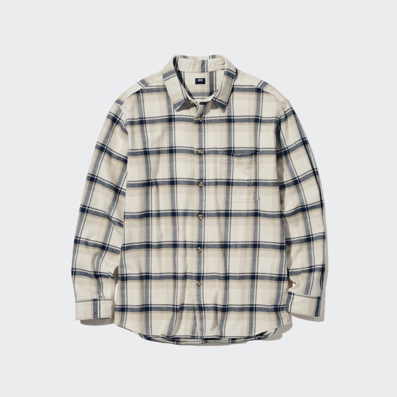 Uniqlo Flannel Checked Long-sleeve Skjorte Herre Beige | 6082488
